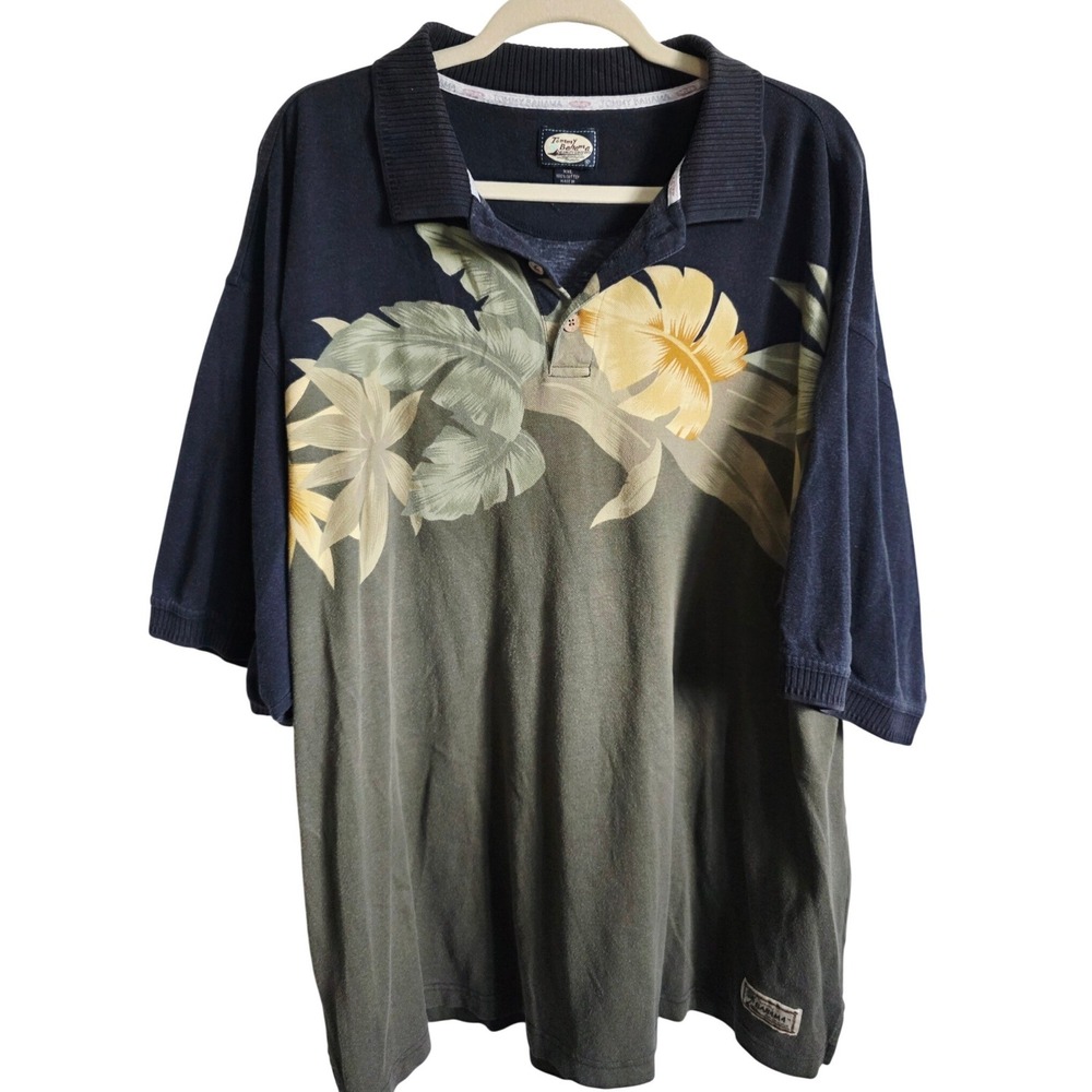 Tommy‎ Bahama Mens XXL Tropical Vintage Y2K Short Sleeve Polo Shirt Black Green - Picture 3 of 11